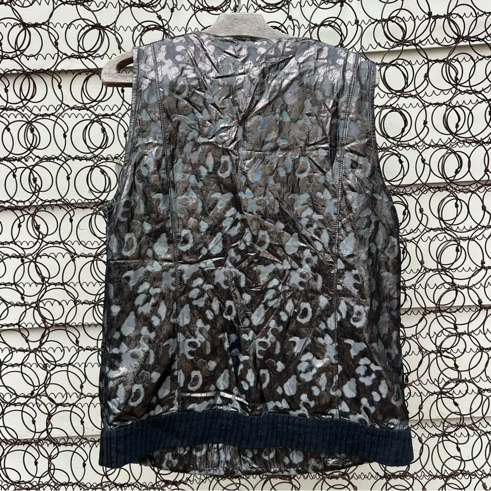 Tory Burch Claire Metallic Black Cheetah Sleeveless Knit Top Shirt Sz 14